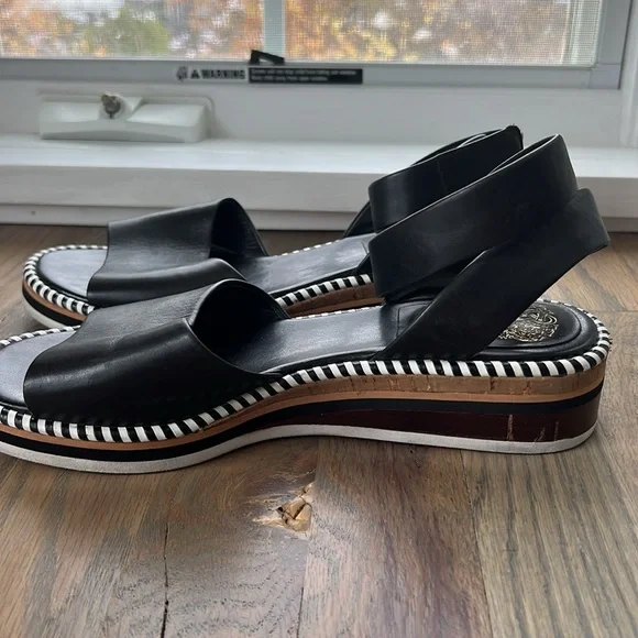 Vince Camuto Marieno black wide ankle strap leather espadrilles SZ 8.5 - Picture 6 of 11